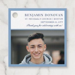 Elegant Dusty Blue with Photo Confirmation Favour Tags