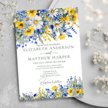 Elegant Dusty Blue Yellow Wildflowers Boho Wedding