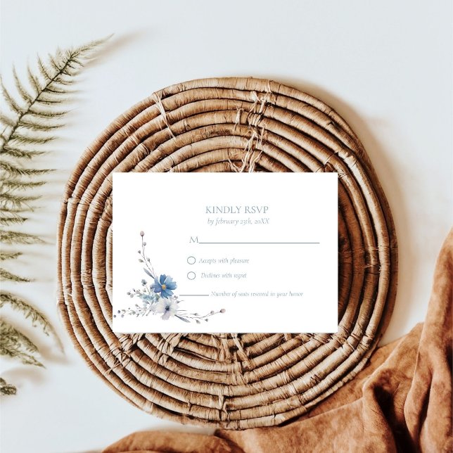 Elegant Dusty BlueFloral Spring Bloom Wedding RSVP Card (Creator Uploaded)