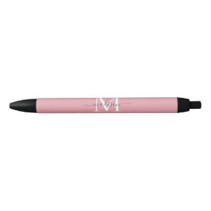 Elegant Dusty Blush Pink Gray Monogram Chic Script Black Ink Pen