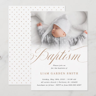 Elegant Dusty Cream Scallops Christening Baptism I Invitation