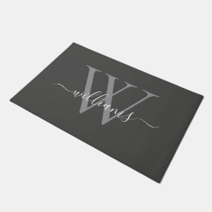 Elegant Dusty Gray Custom Monogram Script Name Doormat
