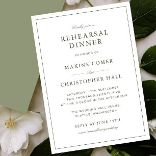 Elegant Dusty Green Classic Rehearsal Dinner Invitation