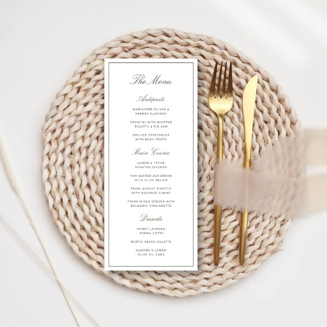 Elegant Dusty Green Classic Wedding Menu (Elegant dusty green wedding menus elevate your reception with a refined and cohesive look.)