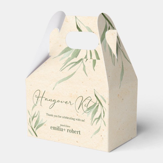 Elegant ,Dusty Green Leaves, Craft Paper Favor Box (Front Side)