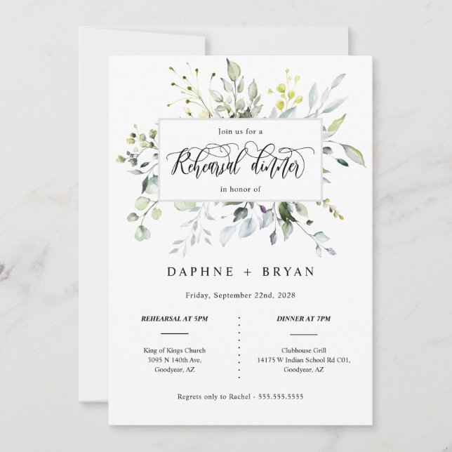 Elegant Dusty Green Leaves Rehearsal Dinner Photo Invitation (Front)