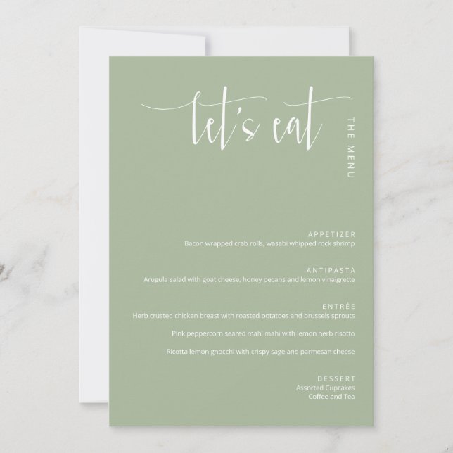 Elegant Dusty Green Modern Let's Eat Dinner Menu (Front)