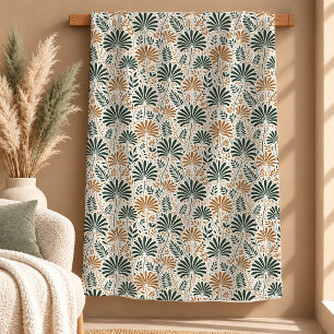 Elegant Dusty Green Palm Leaf Gold Blanket