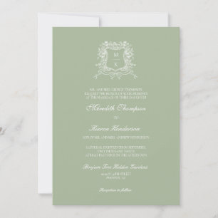 Elegant Dusty Green Vintage Crest QR Code Photo Invitation