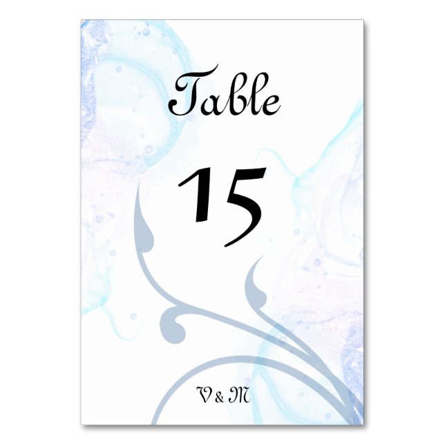 Elegant Dusty light Blue wavy Table Number (Front)