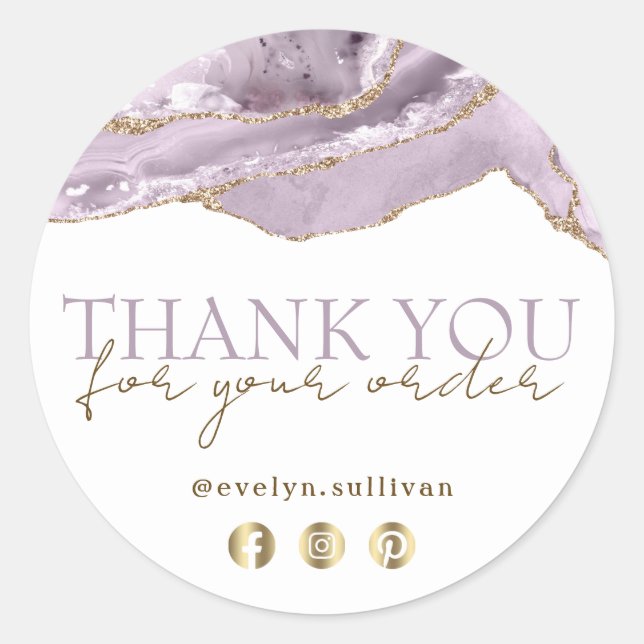 Elegant dusty lilac agate thank you sticker (Front)