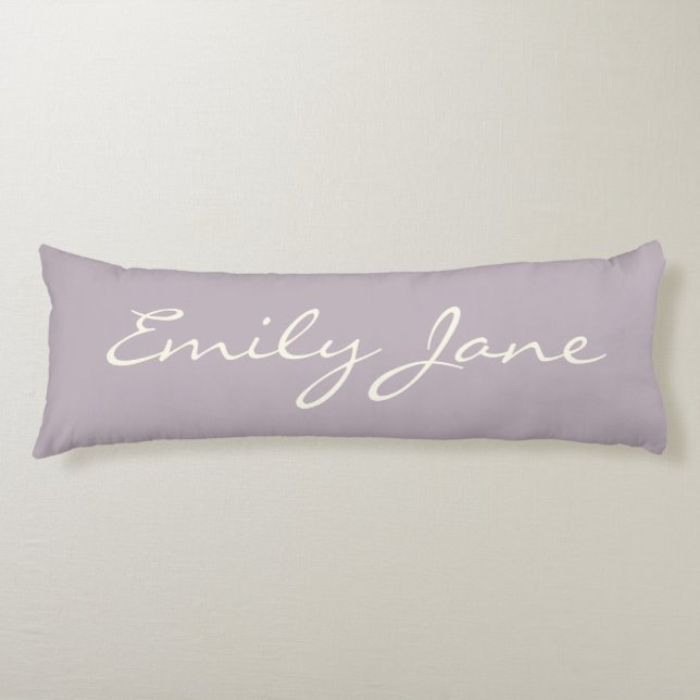 Elegant Dusty Lilac Handwritten Script Name Custom Body Pillow (Front)