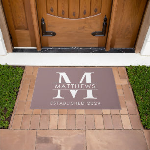 Elegant Dusty Mauve  Custom Monogram Name Doormat