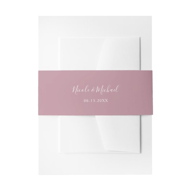 Elegant Dusty Mauve Personalized Wedding Invitation Belly Band (Front Example)
