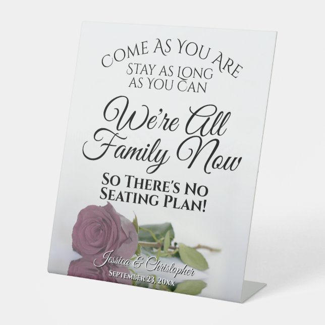 Elegant Dusty Mauve Pink Rose Open Seating Wedding Pedestal Sign (Front)