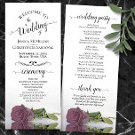 Elegant Dusty Mauve Pink Rose Romantic Wedding Program<br><div class="desc">This beautiful wedding program features an elegant design with a single long stemmed dusty rose or mauve pink coloured rose lying on its side reflecting in water. The titles are written in fancy script calligraphy, and there is space for your ceremony and wedding party details, as well as a short...</div>