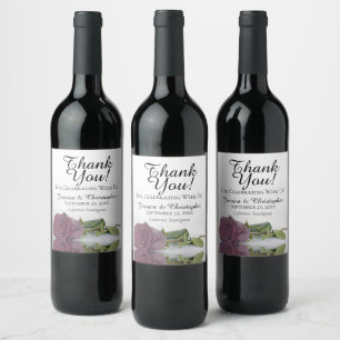 Elegant Dusty Mauve Pink Rose Wedding Thank You Wine Label