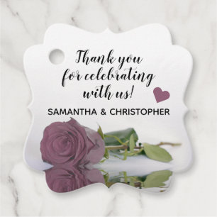 Elegant Dusty Mauve Rose Wedding Thank You Favour Tags