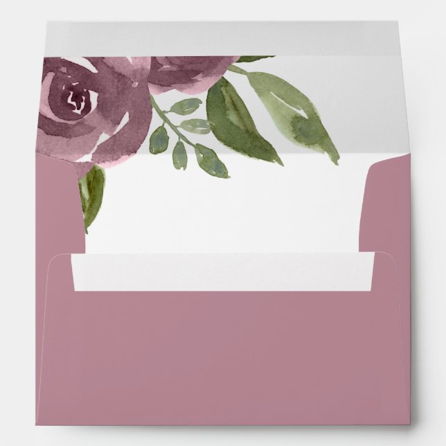 Elegant Dusty Mauve Watercolor Floral Envelope (Back (Bottom))