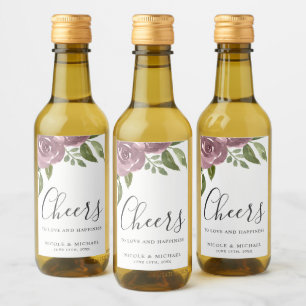 Elegant Dusty Mauve Watercolor Floral Wedding Mini Wine Label
