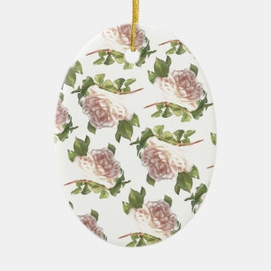 Elegant dusty peachy orange white floral rose ceramic ornament