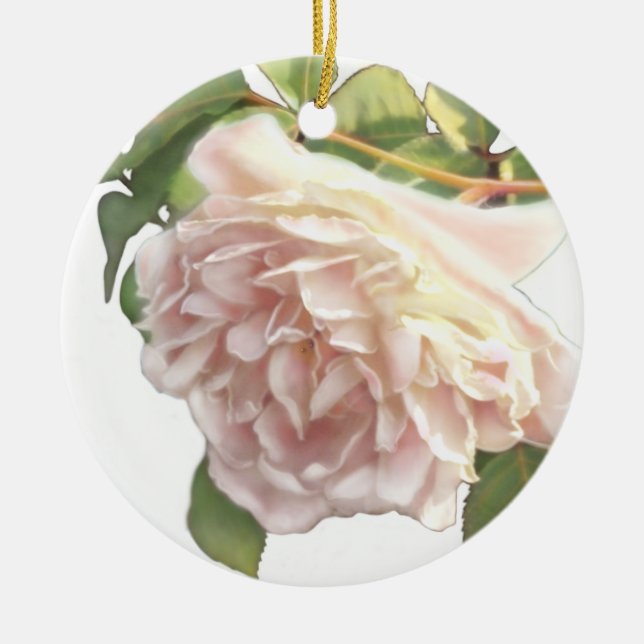 Elegant dusty peachy orange white floral rose ceramic ornament (Front)