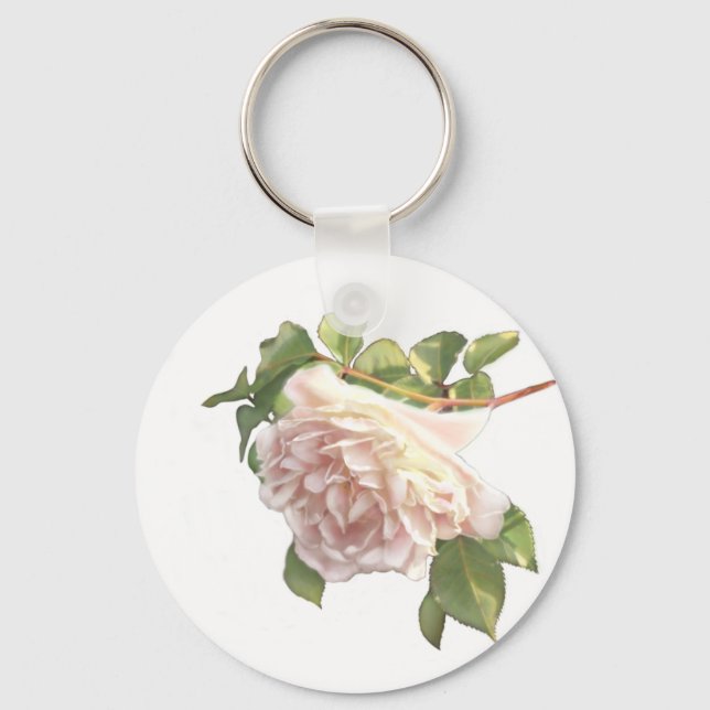 Elegant dusty peachy orange white floral rose keychain (Front)