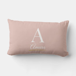 Elegant Dusty Pink and White Monogram Lumbar Pillow