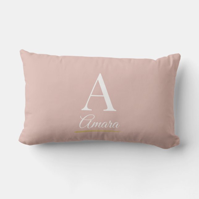 Elegant Dusty Pink and White Monogram Lumbar Pillow (Back)