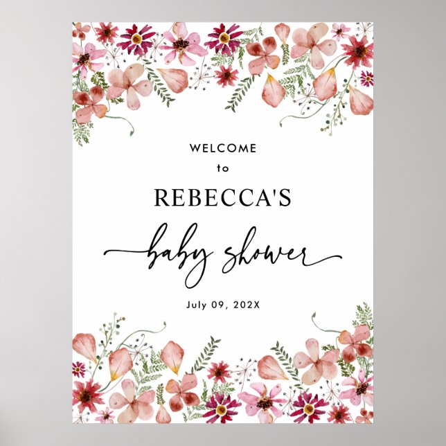 Elegant Dusty Pink Baby Shower Welcome Sign Poster (Front)