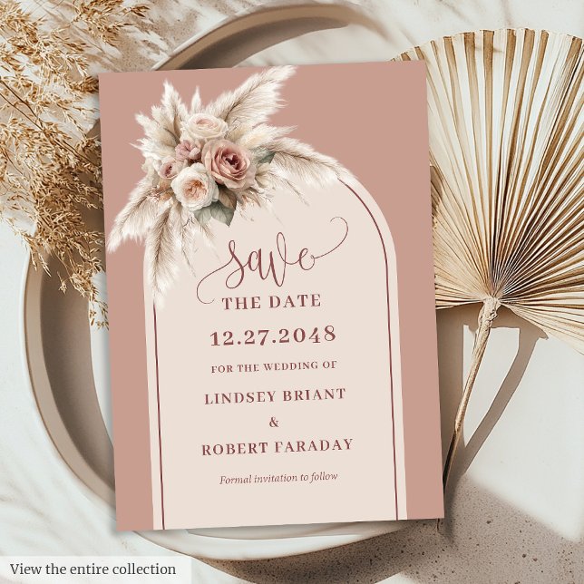 Elegant Dusty Pink Boho Floral Save the Date Card (Elegant Dusty Pink Boho Floral Save the Date Card)