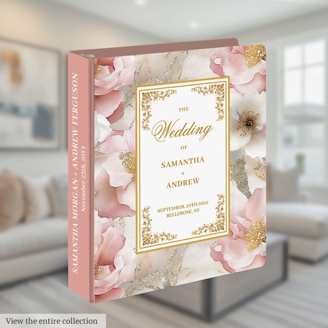Elegant dusty pink boho floral wedding memory binder (Elegant dusty pink boho floral wedding memory 3 ring binder)