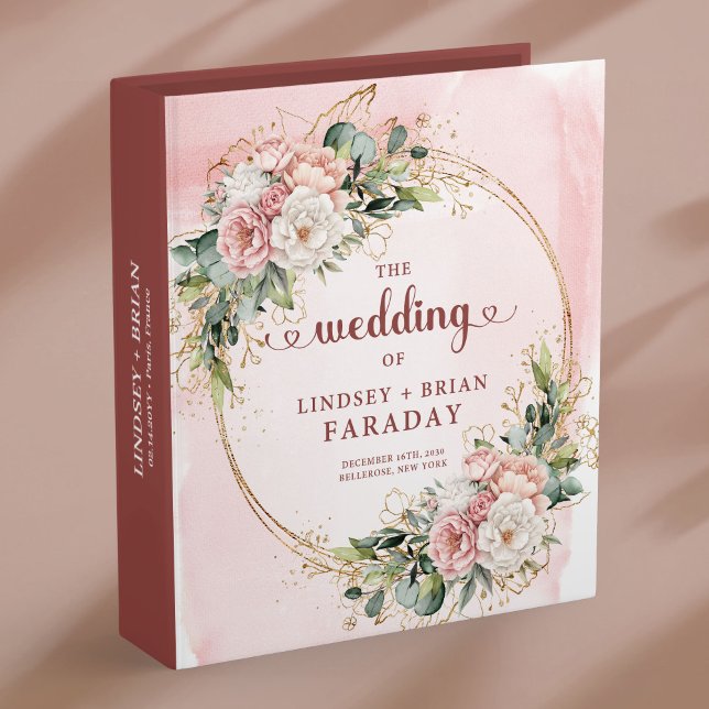 Elegant Dusty Pink Boho Wedding Ring Binder (Elegant Dusty Pink Boho Wedding Ring Binder)