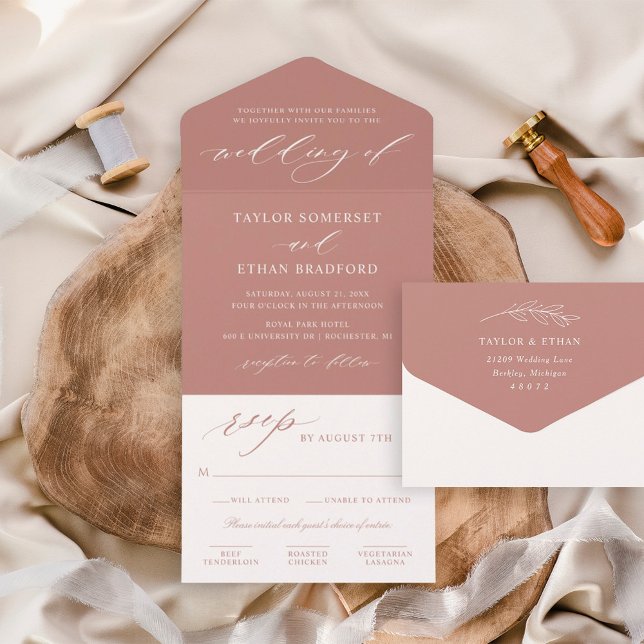 Elegant Dusty Pink Calligraphy Script Wedding All In One Invitation (Creator Uploaded)
