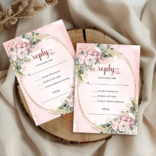 Elegant Dusty Pink Eucalyptus Wedding RSVP Card