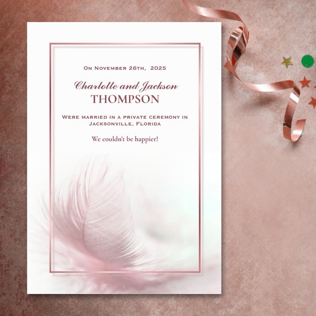 Elégant Dusty Pink Feather Mariage Faire-part (Créateur téléchargé)