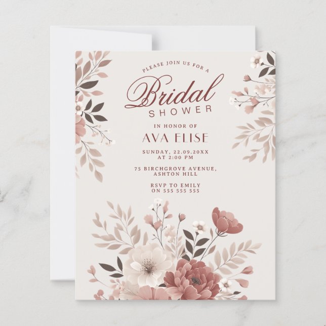 Elegant Dusty Pink Floral Budget Bridal Shower (Front)