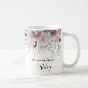Elegant Dusty Pink Floral First Name Coffee Mug