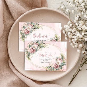 Elegant Dusty Pink Floral Greenery Thank You Card