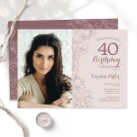 Elegant Dusty Pink Floral Photo 40th Birthday Invitation<br><div class="desc">Elegant dusty blush pink and mauve floral 40th birthday party invitation with your photo on the front of the card. Minimalist modern design featuring botanical outline drawings accents and typography script font. Simple trendy invite card perfect for a stylish female bday celebration. Can be customized to any age. Printed Zazzle...</div>