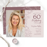 Elegant Dusty Pink Floral Photo 60th Birthday Invitation<br><div class="desc">Elegant dusty blush pink and mauve floral 60th birthday party invitation with your photo on the front of the card. Minimalist modern design featuring botanical outline drawings accents and typography script font. Simple trendy invite card perfect for a stylish female bday celebration. Can be customized to any age. Printed Zazzle...</div>