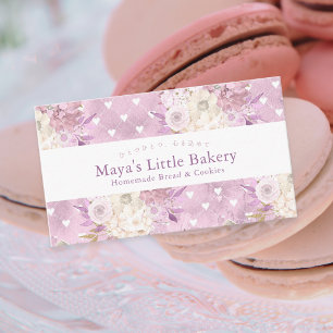 Elegant Dusty Pink Floral Watercolor Bakery Business Card