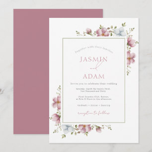 Elegant Dusty Pink Floral Wedding Invitation