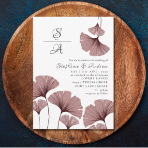Elegant Dusty Pink Foliage Wedding  Invitation