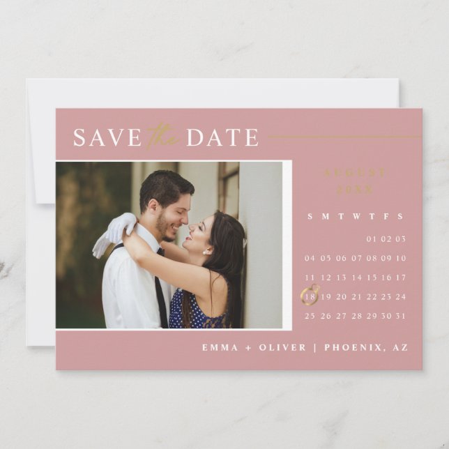 Elegant Dusty Pink Gold Save the Date Calendar Invitation (Front)
