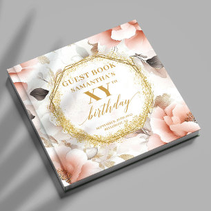 Elegant dusty pink gold watercolor custom birthday guest book