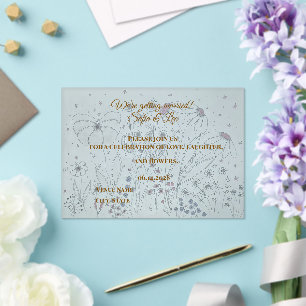 Elegant Dusty Pink Grey Hand Drawn Floral Wedding Acrylic Invitations