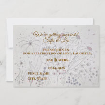 Elegant Dusty Pink Grey Hand Drawn Floral Wedding