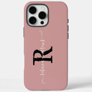 Elegant Dusty Pink Initials Monogram Script Name iPhone 16 Pro Max Case