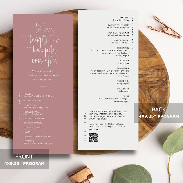 Elegant Dusty Pink Minimal QR Code Wedding Flat Program (Creator Uploaded)